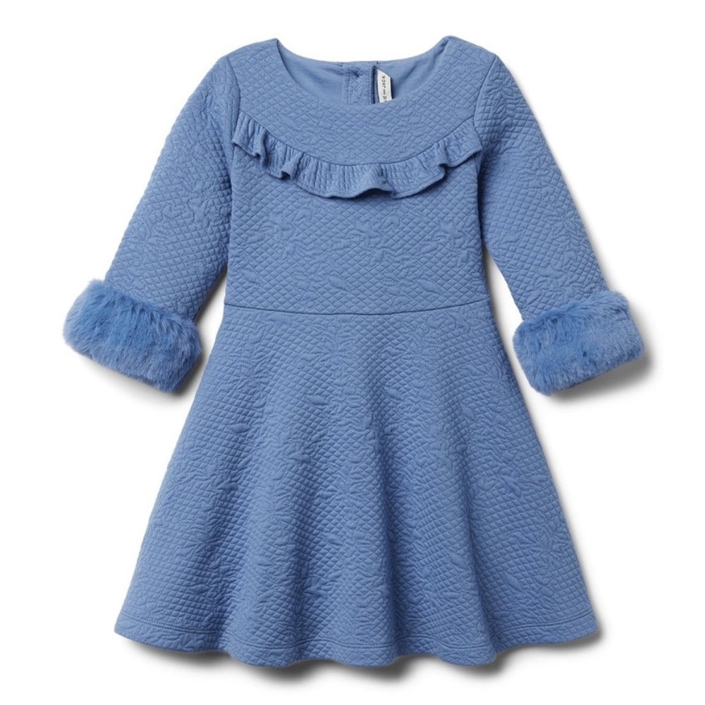 NWOT Janie + Jack Knit Floral Jacquard Faux Fur Cuff Dress + Bloomers 6-12 MOS